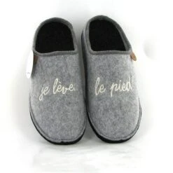 Chausse Mouton Mules Calou Message Je Leve Le Pied Gris